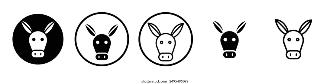 Donkey vector icon set in black and white color.