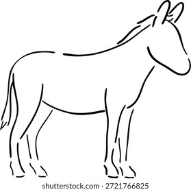 Borde de tinta negra de Ilustración vectorial de burro. Dibujado a mano. Diseño de icono de logotipo de arte de línea de burro. Vector de ilustración de icono de logotipo animal minimalista moderno simple. Icono de burro, ilustración de boceto de Vector
