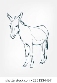 línea vectorial de donkey arte animales vida silvestre simple ilustración de una línea dibujada a mano aislado