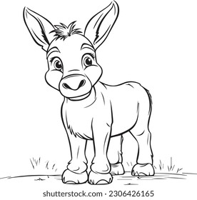 Burro: estilo de dibujos animados de líneas vectoriales para colorear