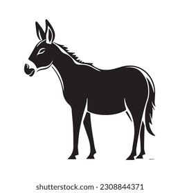 Donkey vector logo - black and white . Abstract drawing Vector illustration