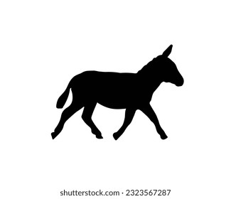 Donkey Walking Silhouette in black color. Farm herbivorous mammal animal. Vector illustration logo