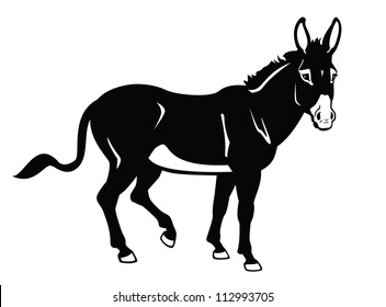 donkey,black and white vector image isolated on white background,side view single picture