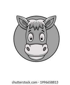 Donkey's head black and white vector illustration in simple flat style.