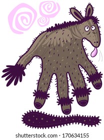 Donkey-shaped hands sticking out his tongue
