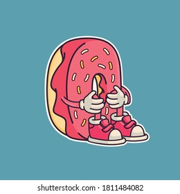 Donnut Cartoon Mascot Sticker Vector