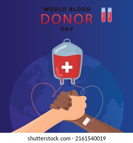 Donor Blood Concept Illustration Background For World Blood Donor Day.14 june. Human donates blood, blood bag and hand vector eps vector.