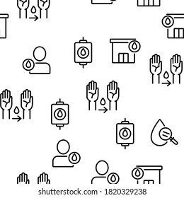Donor Blood Donation Vector Seamless Pattern Thin Line Illustration