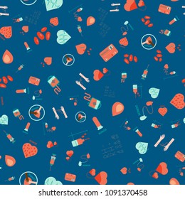 Donor blood seamless pattern in flat style. For textile, medicine and packaging design. Vector illustration
