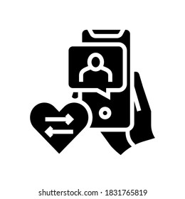 donor candidate phone message glyph icon vector. donor candidate phone message sign. isolated contour symbol black illustration
