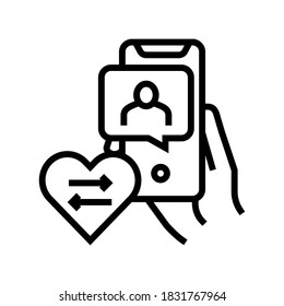 donor candidate phone message line icon vector. donor candidate phone message sign. isolated contour symbol black illustration