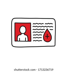 icono del doodle de la tarjeta donante, ilustración vectorial