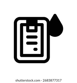 Donor consent form. Outlined stroke vector icon with black-filled details.
