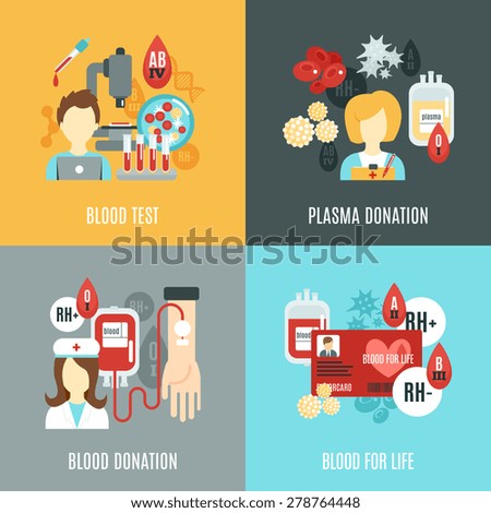 Donor design concept set with blood test plasma donation flat icons isolated vector illustration