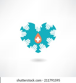 Donor hands holding a heart with a drop icon