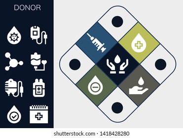 donor icon set. 13 filled donor icons.  Simple modern icons about  - Blood donation, Blood, Transfusion, Blood transfusion, bag