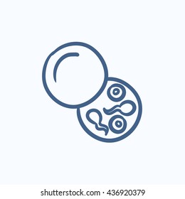 Icono de esbozo del vector esperma del donante aislado en el fondo. Icono del esperma del donante dibujado a mano. Icono de esbozo del esperma del donante para infografía, sitio web o aplicación.