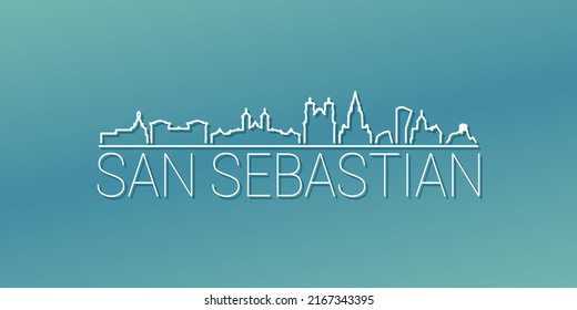 Donostia San Sebastian  Gipuzkoa  Spain Skyline Linear Design  Flat City Illustration Minimal Clip Art  Background Gradient Travel Vector Icon 