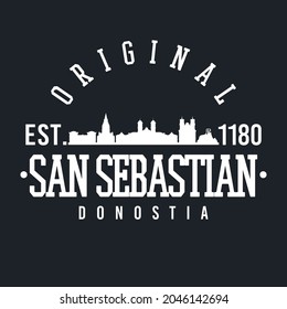 Donostia-San Sebastian, Gipuzkoa, Spain Skyline Original. A Logotype Sports College and University Style. Illustration Design Vector City.