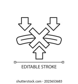 Dont bend powerbank linear manual label icon. Cracked external shell. Thin line customizable illustration. Contour symbol. Vector isolated outline drawing for product use instructions. Editable stroke