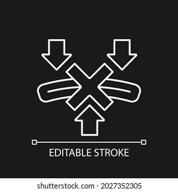 No doblar el icono de etiqueta manual lineal de powerbank blanco para el tema oscuro. Ilustración personalizable de línea delgada. Símbolo de contorno vectorial aislado para el modo nocturno para las instrucciones de uso del producto. Trazo editable