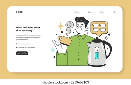 Don't boil more water than necessary for energy efficiency at home. Electricity consumption expenses. Inflation or economic recession effect. Flat vector illustration