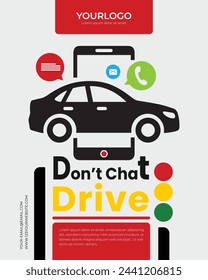 Don't chat and drive concept. Stay safe on the road and avoid distractions. This banner reminds us of the dangers of call, chat and texting while driving