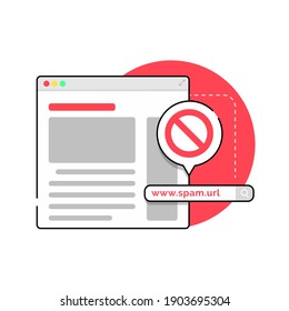 don't click spam URL, suspicious and dangerous hyperlink concept illustration flat design vector eps10, modern graphic element for infographic, landing page, empty state app or web ui