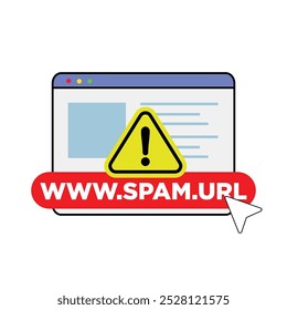 não clique em URL de spam, ilustração de conceito de hiperlink suspeito e perigoso