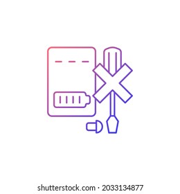Dont disassemble powerbank gradient linear vector manual label icon. Dont dismantle. Thin line color symbol. Modern style pictogram. Vector isolated outline drawing for product use instructions