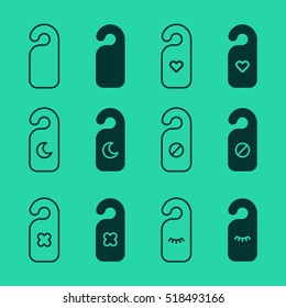 Don't Disturb Door Tag Hanger Minimalistic Flat Line Icon Pictogram Vector Set