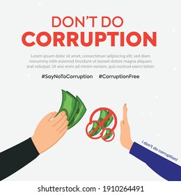 Don't do corruption or stop corruption facebook post. A man hand refusing to take money offered by an other person. Say no to corruption and illegal money. Refuse corruption money concept post