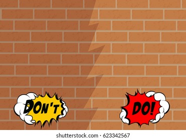 Don't do letters  bricks wall backgrounds comics style design. Vector illustration