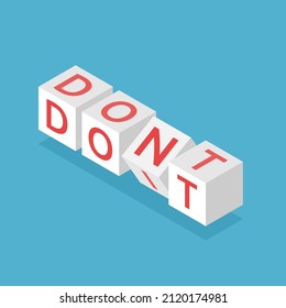 Don't and do it text on cubes. Challenge, vision, opportunity, decision, motivation, choice and doubt concept. Flat design. Vector illustration. EPS 8, no gradients, no transparency