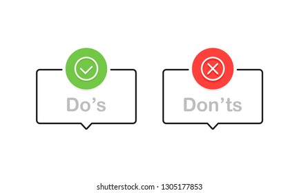 Don't and don'ts signs. Flat cartoon style. Modern line vector illustration.