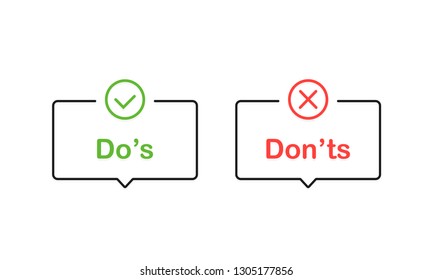 Don't and don'ts signs. Flat cartoon style. Modern line vector illustration.