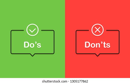 Don't and don'ts signs. Flat cartoon style. Modern line vector illustration.