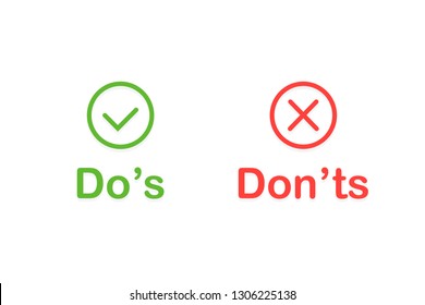 Don't and don'ts signs. Flat cartoon style. Modern line vector illustration.