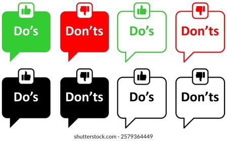 Don't and don'ts signs. Flat cartoon style. Modern line vector illustration.