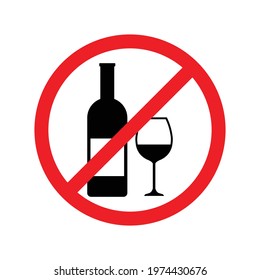 Don't drink alcohol symbol. Red circle forbidden icon isolated on white background. vector illustration pictogram flat design. 