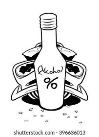 Don't drink and drive. Black and whte vector illustration