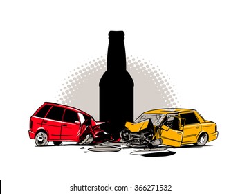 Don't drink and drive concept. two cars involved in a car wreck. drunk driver