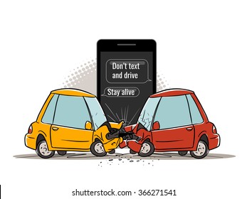 Don't drink and drive concept. two cars involved in a car wreck. 