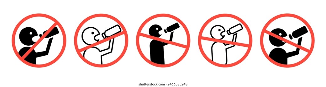 Don't drink icon. No alcohol sign. Drunk men not allowed ban symbol. Do not swallow warning sign. No drinking zone stop icon isolated.