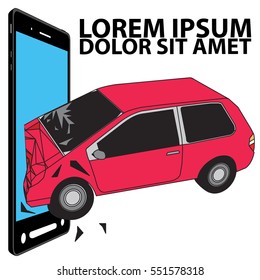 Don't drink Don't use phone and drive concept Car crash illustration 