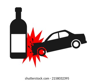 don't drive drunk isolated on white background. Car crash with alcohol bottle. No alcohol sign. black traffic accident symbol vector illustration in flat style.