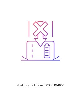 Dont drop powerbank gradient linear vector manual label icon. Fragile content damage. Thin line color symbol. Modern style pictogram. Vector isolated outline drawing for product use instructions