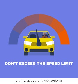 Don't Exceed The Speed Limit. Young Indian Male Character Driving A Car. Flat Editable Vector Illustration, Clip Art. Safety. Millennial Lifestyle.