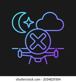 Dont fly drone at night gradient vector manual label icon for dark theme. Nighttime hazard. Thin line color symbol. Modern style pictogram. Vector isolated outline drawing for product use instructions