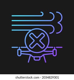 Dont fly in strong winds gradient vector manual label icon for dark theme. Windy condition. Thin line color symbol. Modern style pictogram. Vector isolated outline drawing for product use instructions